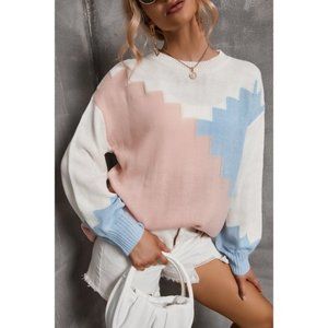 Color Block Dropped Shoulder Knit Pullover